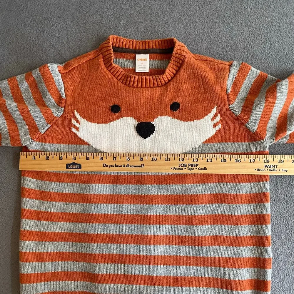 Gymboree Crew Neck‎ Fox Striped Sweater Kids 12 Orange Pullover Cotton Whimsy